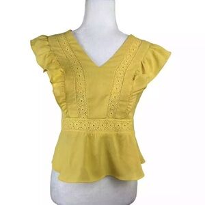 Yellow Ruffle Sleeve Women's Top
